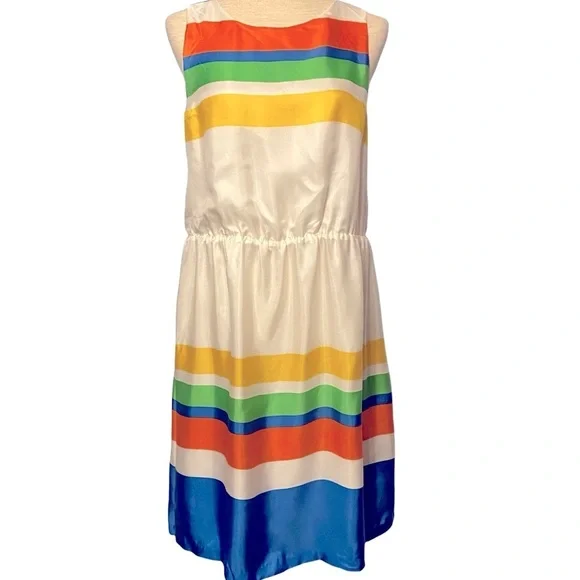 Anthropologie Girls From Savoy Essential Stripes Silk Dress Size 12 - Picture 1 of 9